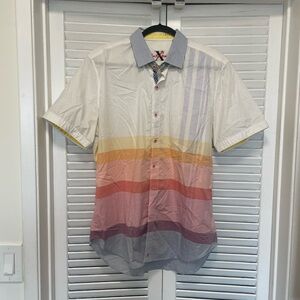Robert Graham “Sunset Haze” Gradient Stripe Short Sleeve Shirt – Men’s Size L